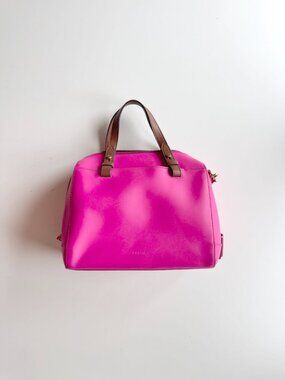 FOSSIL Rachel Pink Coated Leather Brown Top Handle Duffle Crossbody Bag Purse